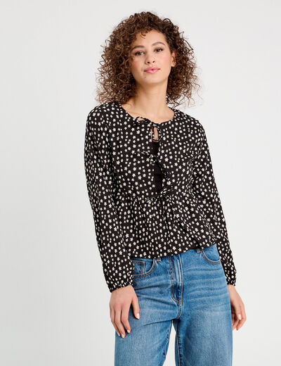 Blouse avec noeuds noir femme