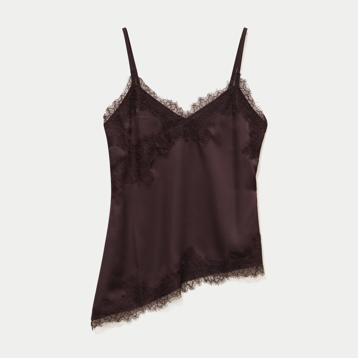 D&eacute;bardeur ajust&eacute; d&eacute;collet&eacute; dentelle marron fonc&eacute; femme