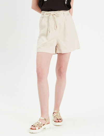 Short ample ceinture tressée ecru femme