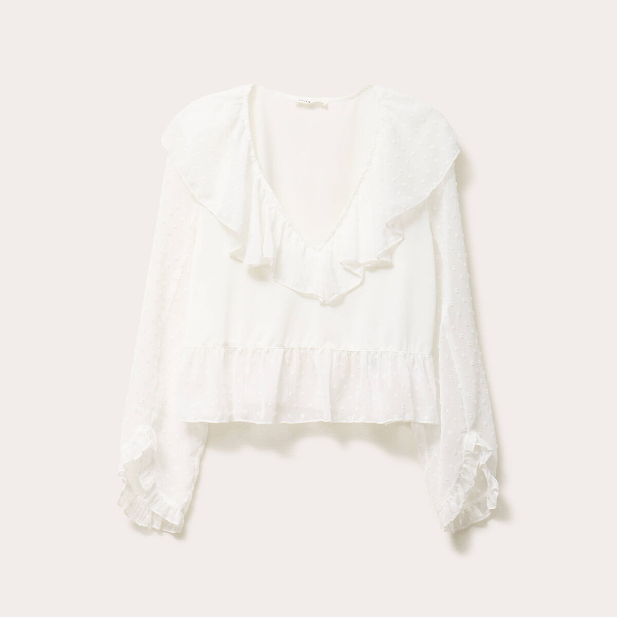 Blouse bi-mati&egrave;re oversize col v ecru femme