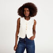 Gilet ajust&eacute; sans manches col rond ecru femme