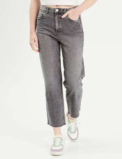 Jeans droit taille haute denim gris femme