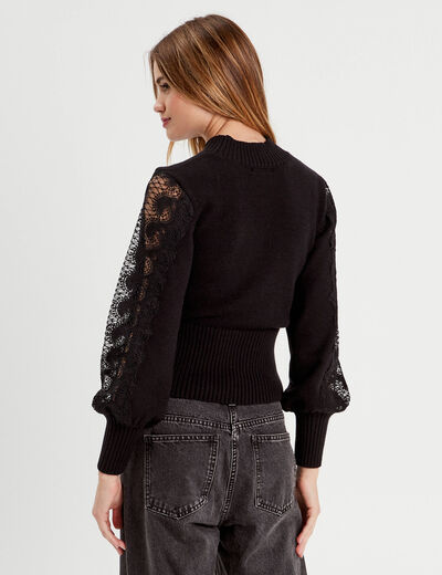Pull manches longues dentelle noir femme