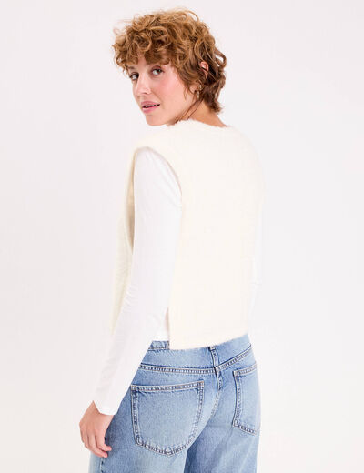 T-shirt pull sans manches 2-en-1 ecru femme