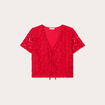 T-shirt noué dentelle guipure rouge femme