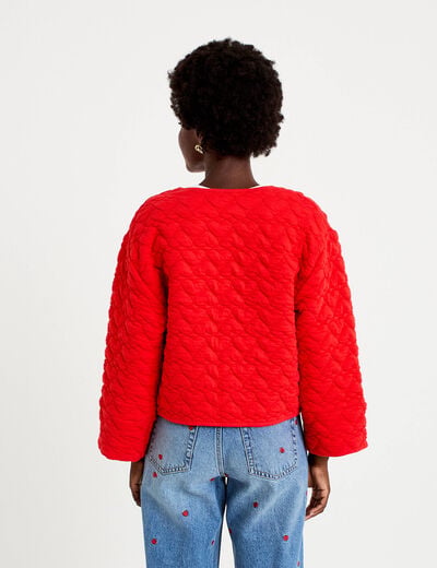 Gilet droit col v manches longues rouge femme