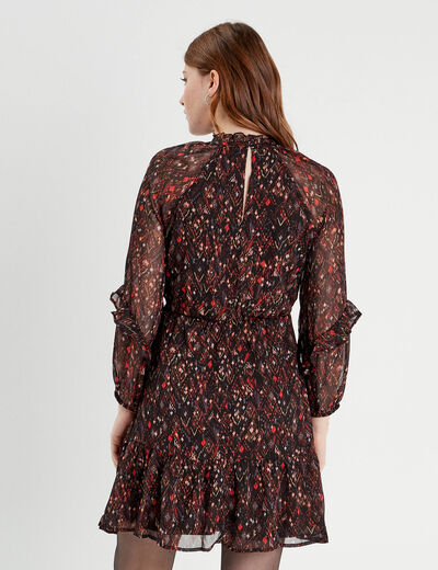 Robe droite volants noir femme