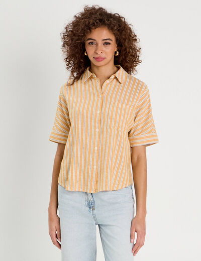 Chemise manches courtes contenant du lin jaune femme