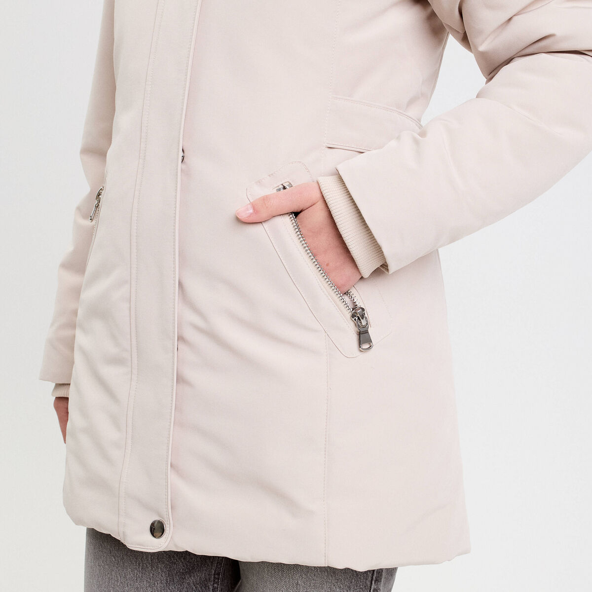 Parka &agrave; capuche fausse fourrure ecru femme