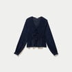 Blouse ajust&eacute;e col v dentelle pliss&eacute;e bleu marine femme