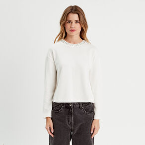 T-shirt col détails bijoux ecru femme