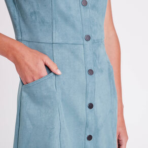 Robe droite boutonnée suédine vert foncé femme
