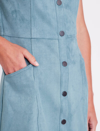 Robe droite boutonnée suédine vert foncé femme