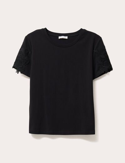 T-shirt manches courtes brodé noir femme