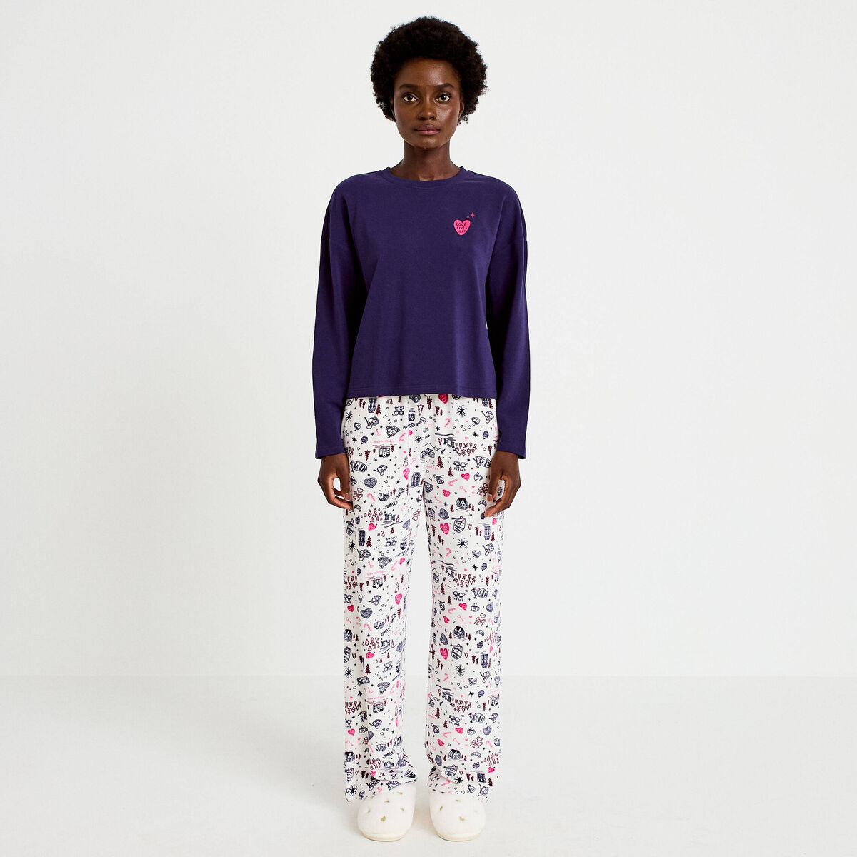 Pyjama manches longues blanc femme