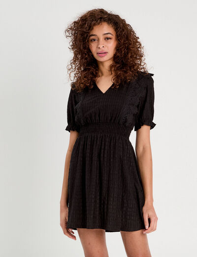 Robe évasée dentelle noir femme