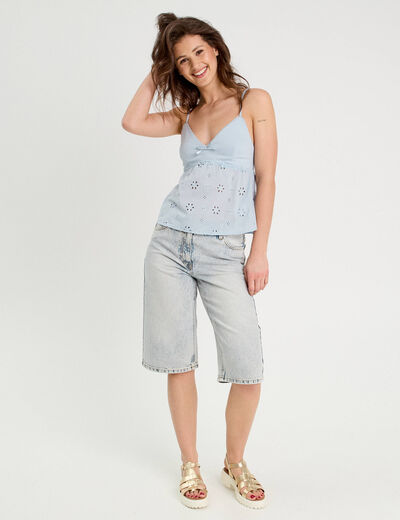 Débardeur broderie anglaise bleu clair femme