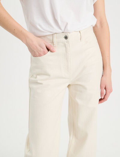 Jeans regular taille haute ecru femme