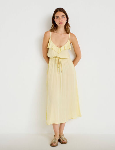 Robe longue &eacute;vas&eacute;e col v bretelles jaune clair femme
