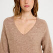 Pull avec col en V taupe femme