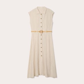 robe chemise midi contenant du lin beige femme Robe chemise midi contenant du lin beige femme