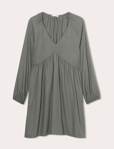 Robe évasée manches longues vert kaki femme