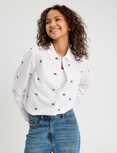 Chemise brodée noir femme
