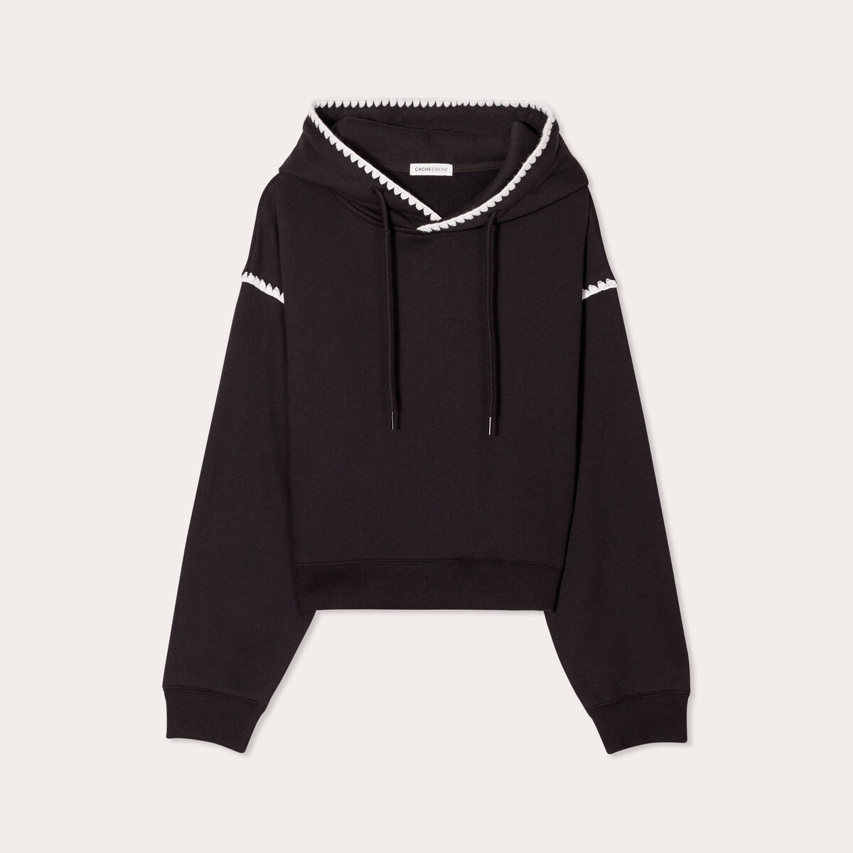 Sweat à capuche détails brodés noir femme
