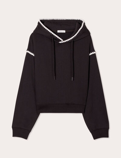 Sweat à capuche détails brodés noir femme