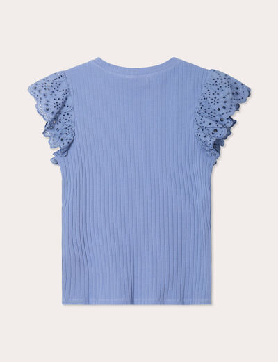 T-shirt manches courtes côtelé bleu gris femme
