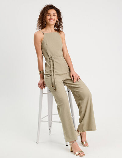 Combinaison pantalon bretelles vert kaki femme
