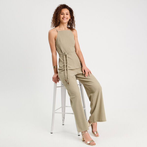 Combinaison pantalon bretelles vert kaki femme