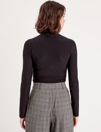 Blouse satin drapé noir femme