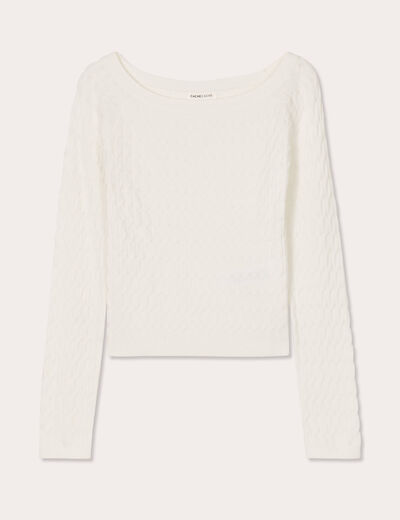 Pull manches longues torsades ecru femme