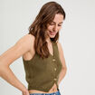Gilet sans manches col en V vert kaki femme