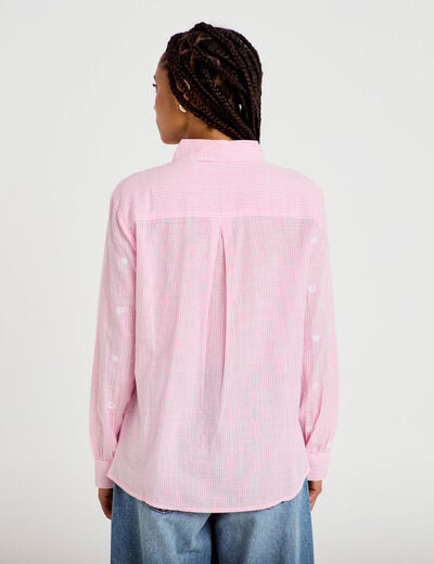 Chemise brod&eacute;e manches longues rose femme
