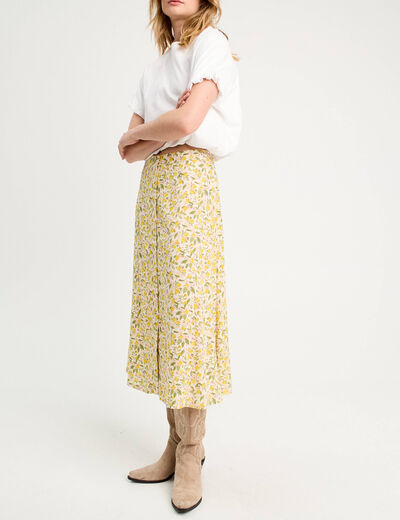 Jupe midi droite boutonnée blanc femme