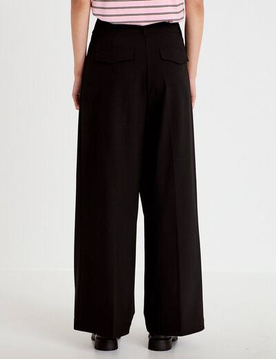 Pantalon large &agrave; pinces noir femme