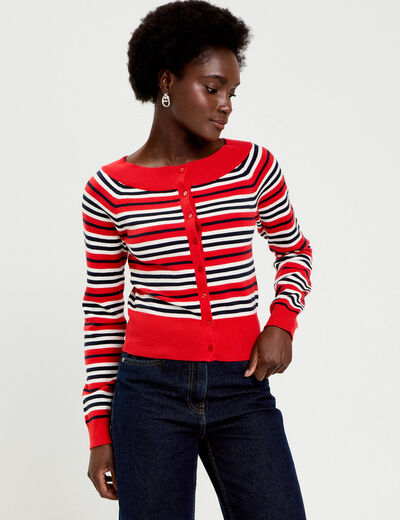 Gilet col bateau rouge femme