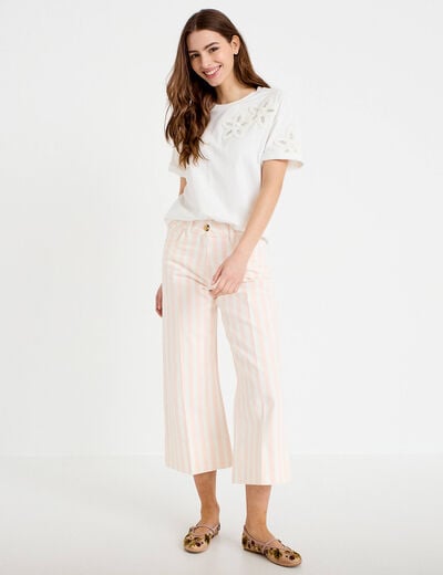 Pantalon bootcut 3/4 taille haute blanc femme