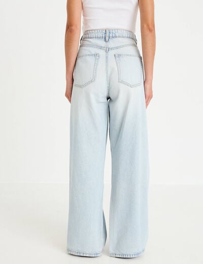 Jean wide leg taille haute Petite denim bleach femme