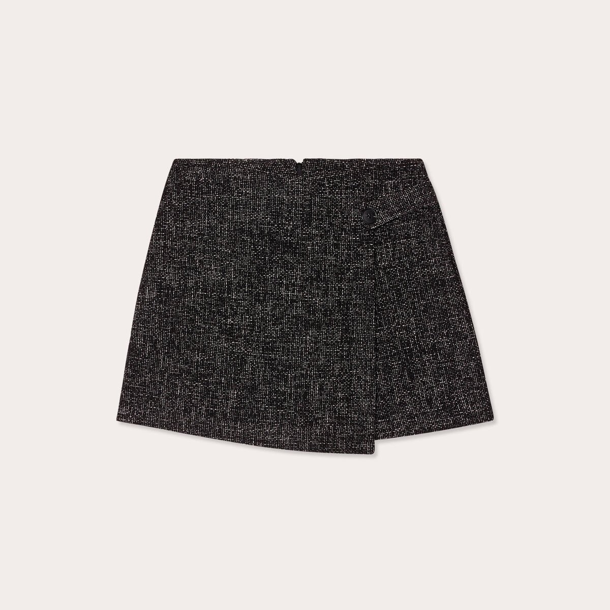 Jupe-short évasée en tweed noir femme