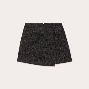 Jupe-short évasée en tweed noir femme
