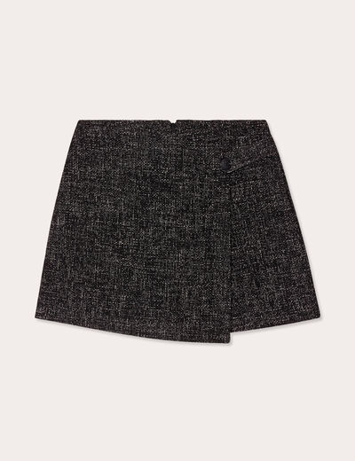 Jupe-short évasée en tweed noir femme