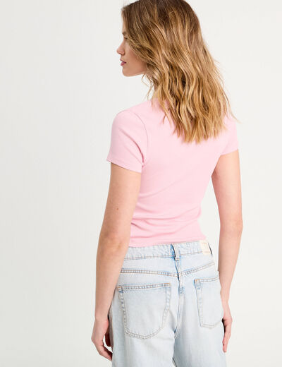 T -shirt manches courtes rose poudrée femme