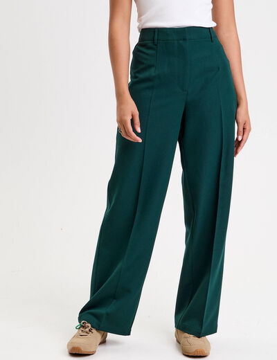 Pantalon bootcut taille haute vert fonc&eacute; femme