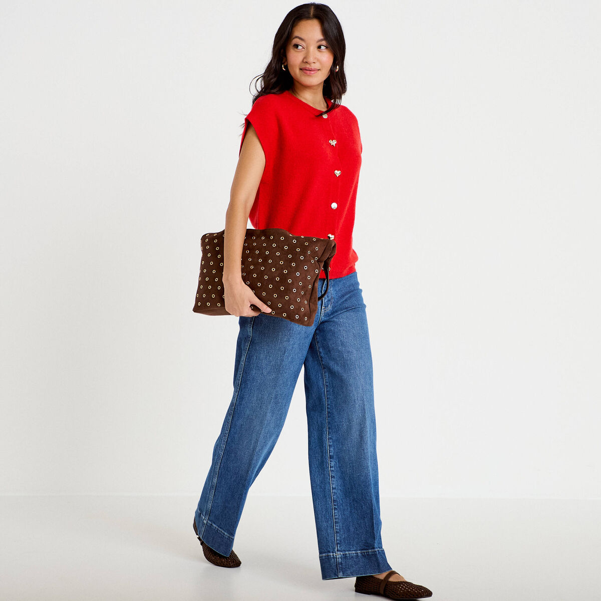 Gilet ample sans manches rouge femme