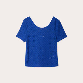 T-shirt broderie anglaise bleu electrique femme