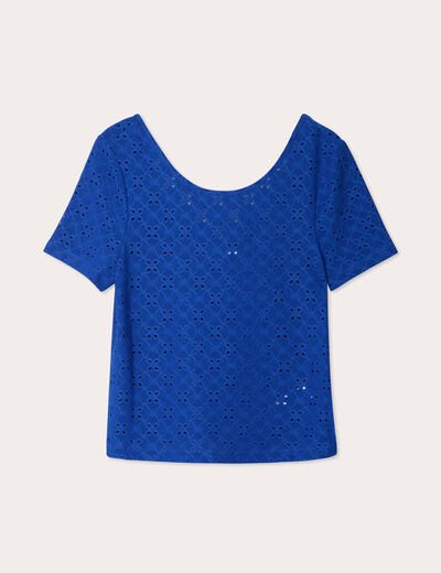 T-shirt broderie anglaise bleu electrique femme