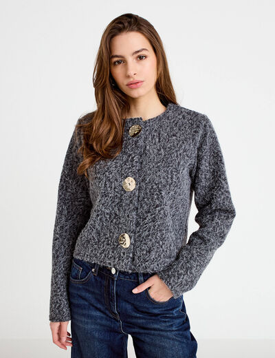 Veste effet polaire gris fonc&eacute; femme